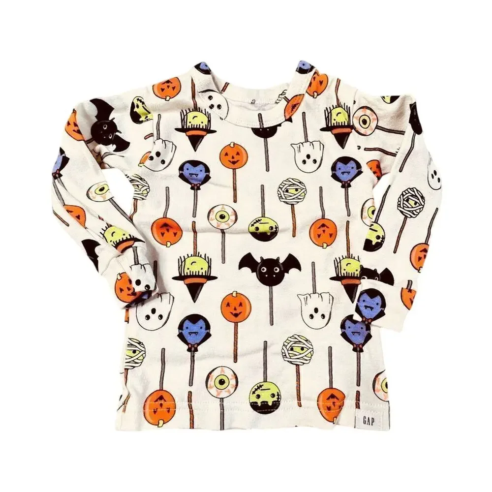 Gap Halloween Dracula Ghosts‎ Bats Cream Ribbed Pajama Pants Set 12-18 month